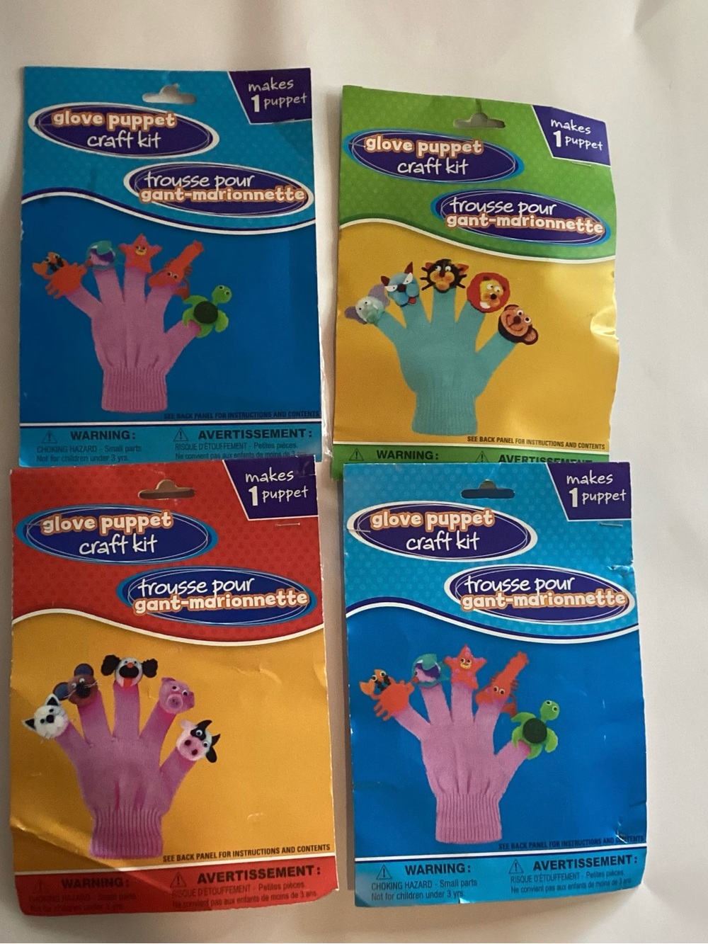 Lot Of 4 New Glove Puppet Craft Kit Make Your Own Marionette, Sea, Farm Home Pet
